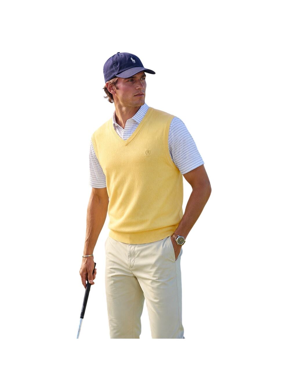 IZOD Yellow Sweater Vest Men's Large V Neck Cotton Golf Preppy Sleeveless